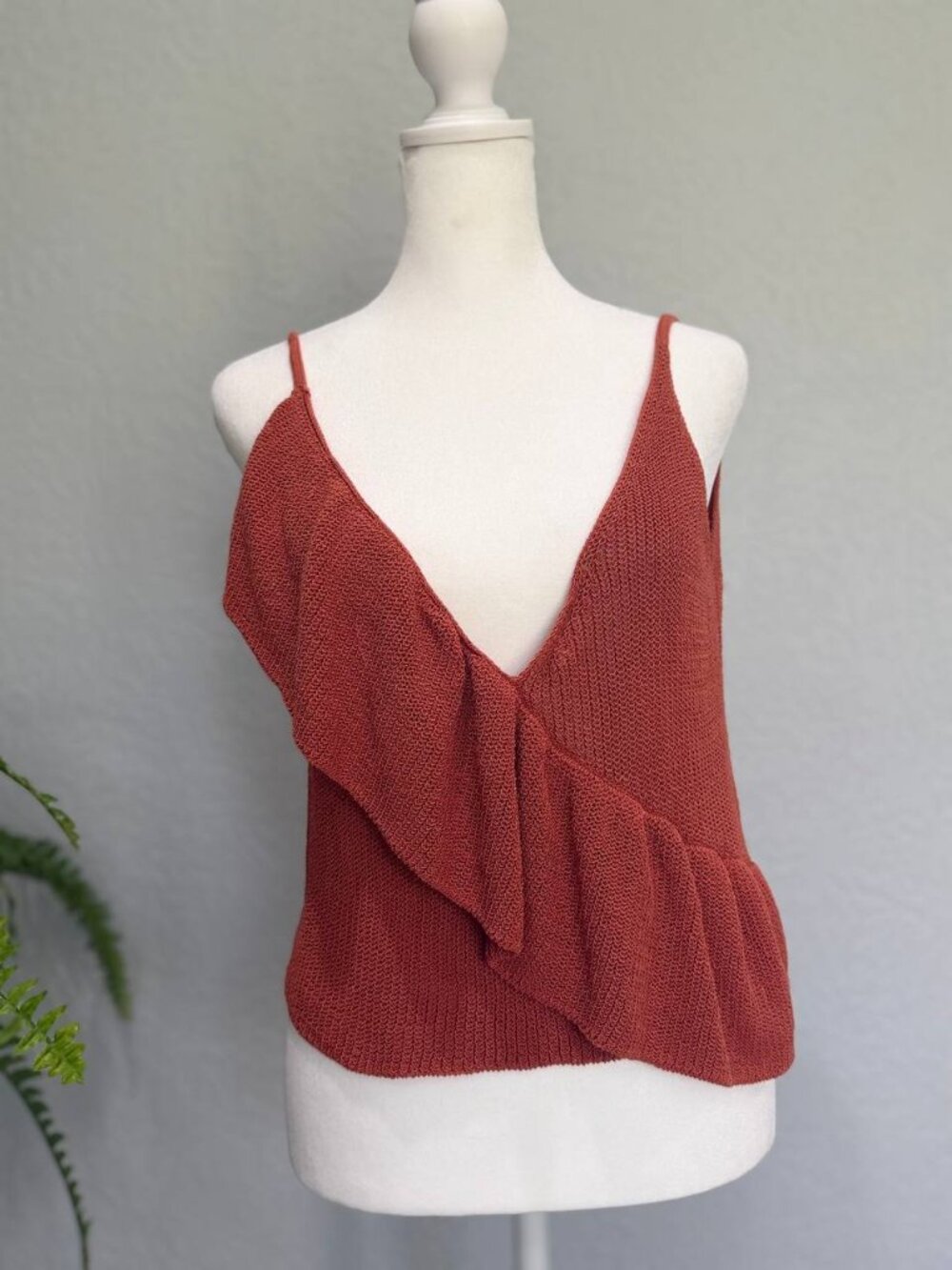 Zara Rust Orange Knit Ruffle Tank Top
